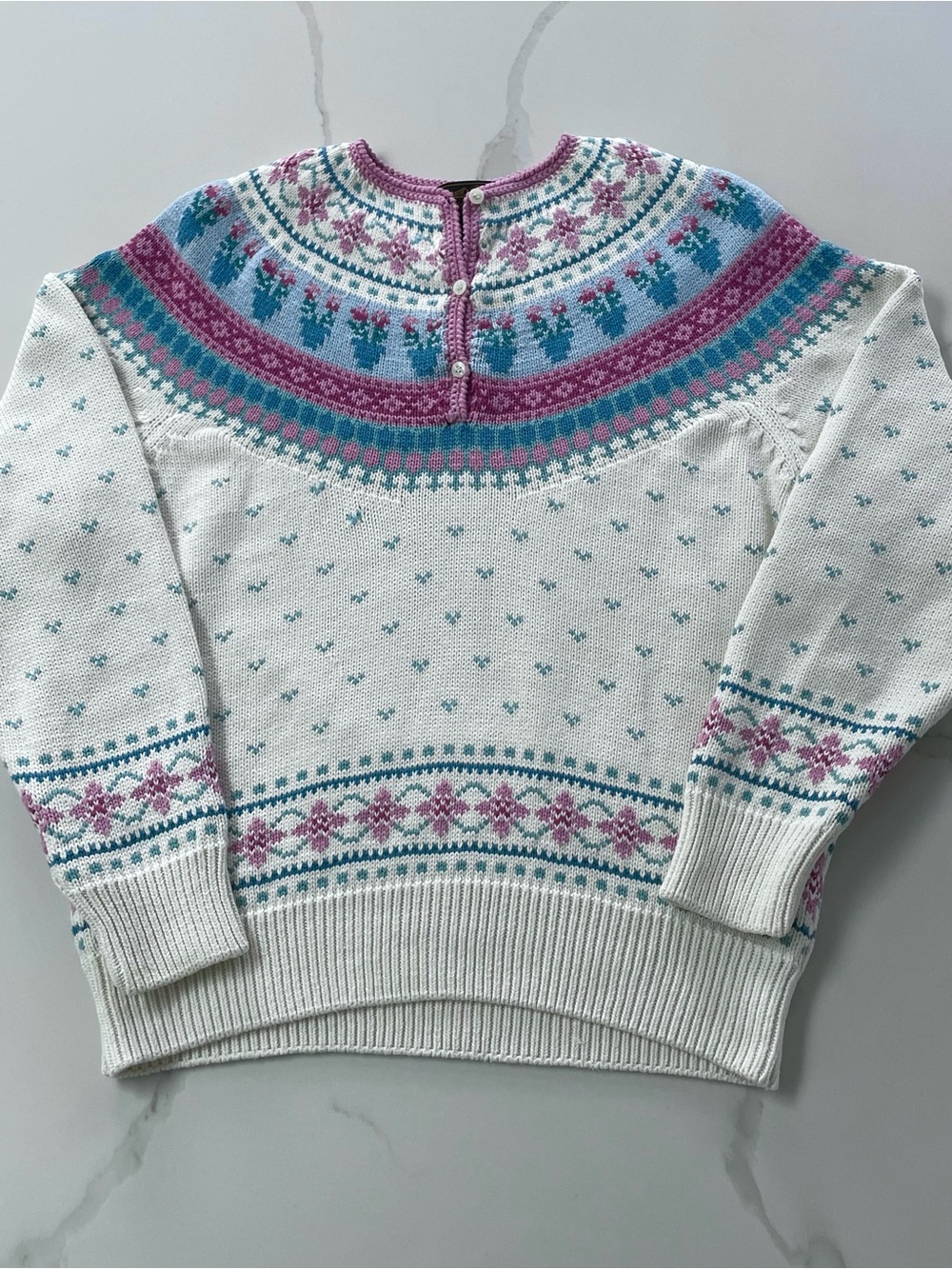 Vintage 1990 Eddie Bauer Fair Isle-Style Cotton Knit Sweater, Size Small